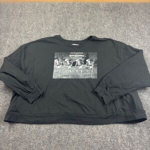 DISNEY Women’s Black Crop Long Sleeve Dancing Skeleton Shirt size: Large